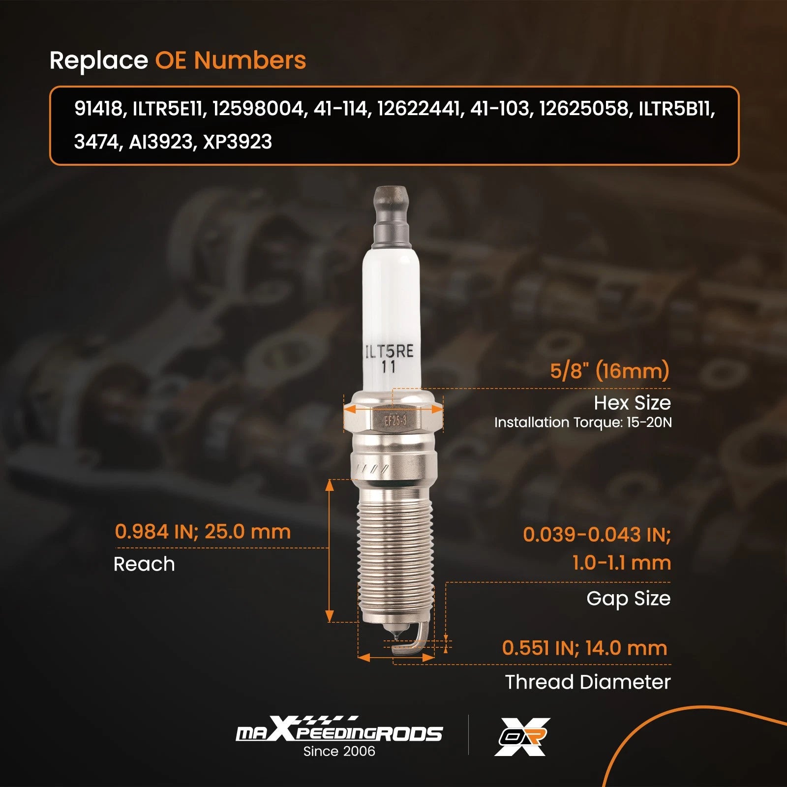 Iridium Spark Plugs for Cadillac Escalade (2015–2023) ILTR5E11 Set of Eight