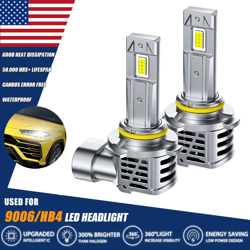 2X 9006 HB4 LED Headlight Bulbs for High/Low Beam (Universal Fit)