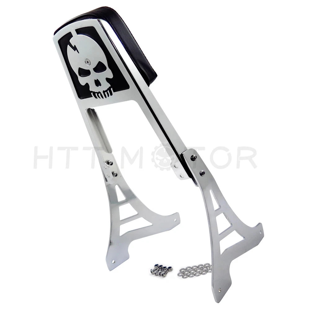 Chrome Skull Backrest Sissy Bar with Leather Pad for Harley Sportster (1200, 883)
