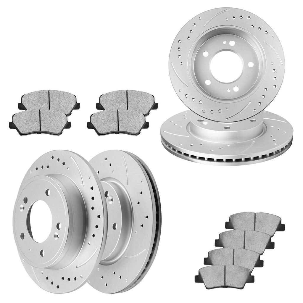 Set of 4 Drilled Slotted Brake Rotors & Ceramic Pads for Kia Forte (2014–2018)