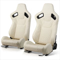 2Pcs Reclinable Racing Seats for Universal Fit (Leather, White)