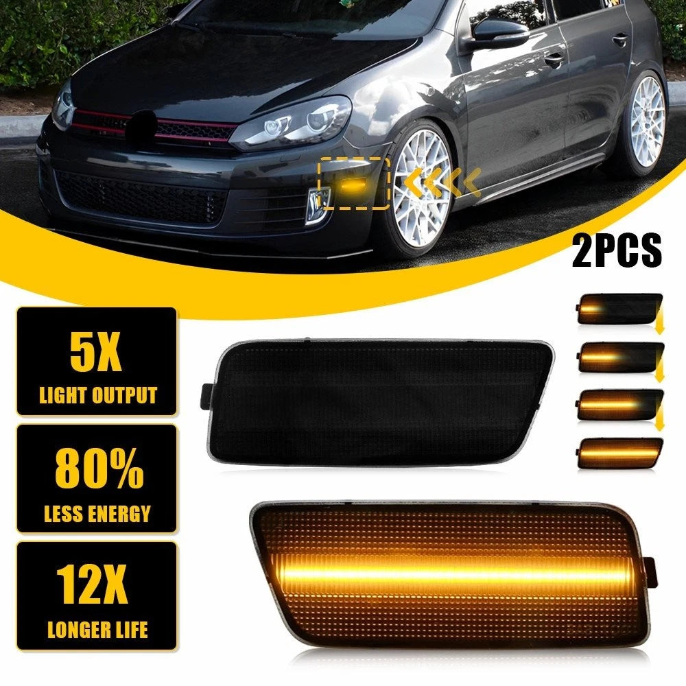 2X LED Front Side Marker Light for Volkswagen VW MK6 GTI (2010–2014) Smoke Lamp
