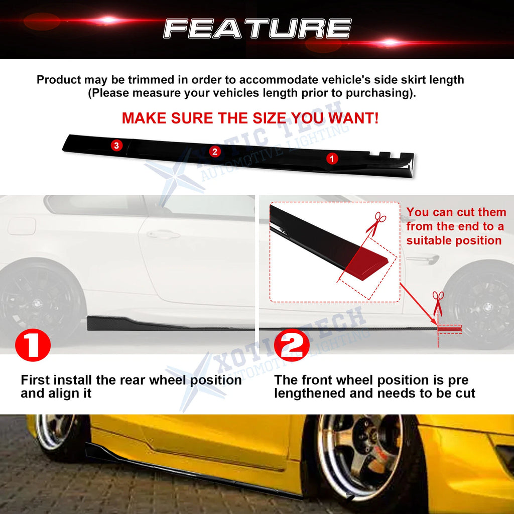 Universal 86.5" Side Skirt Extension Rocker Panel Lip Splitters (Canards) (2024-2024)