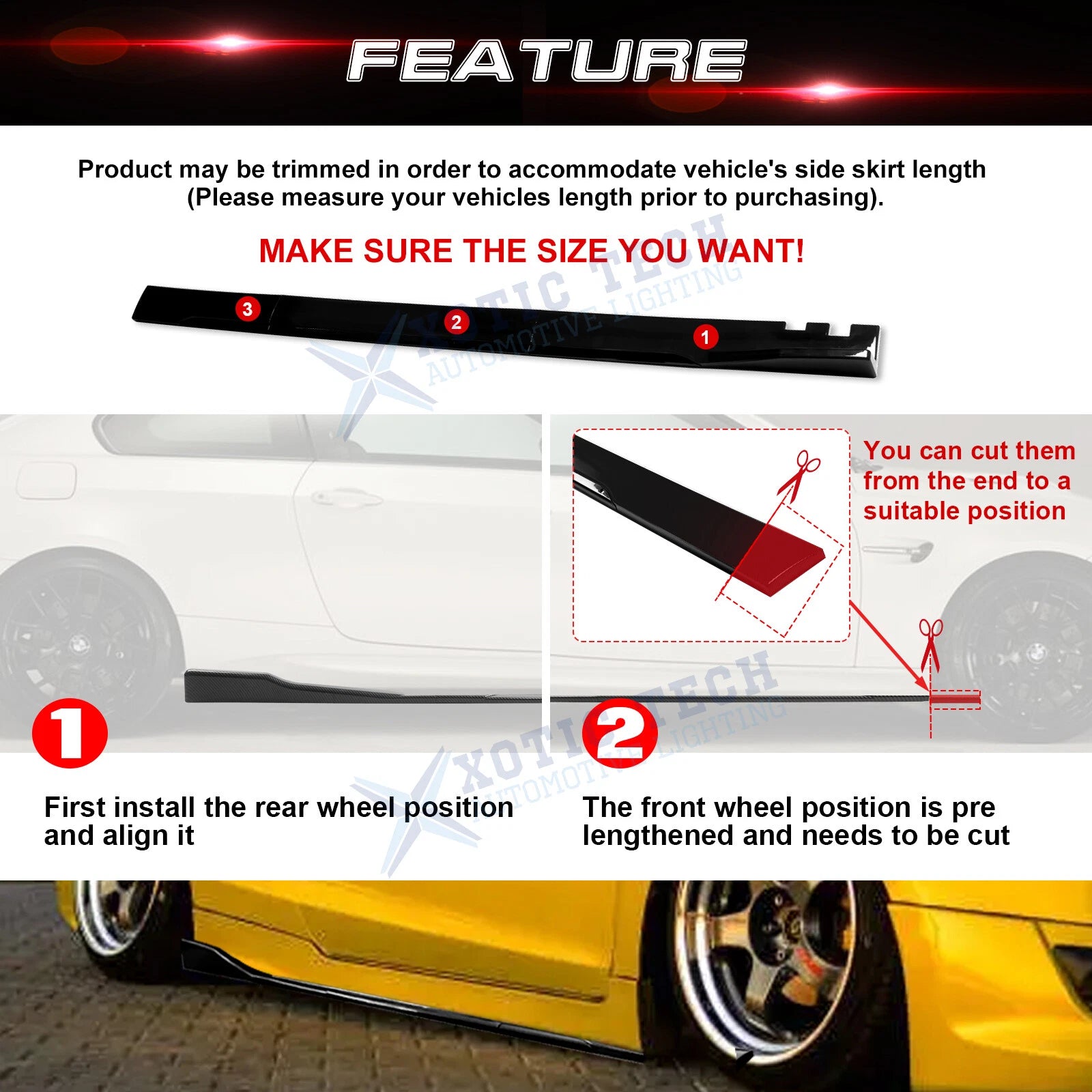 Universal 86.5" Side Skirt Extension Rocker Panel Lip Splitters (Canards) (2024-2024)