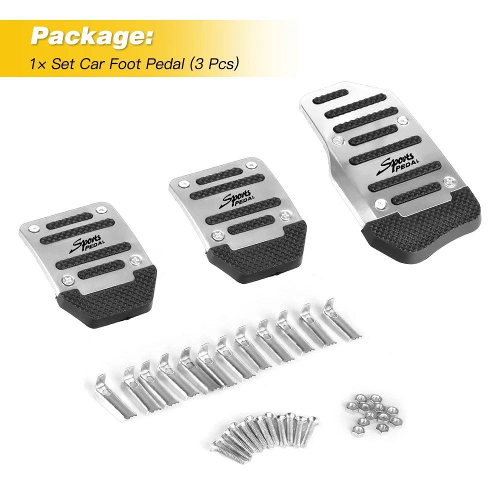Set of 3 Universal Silver Non-Slip Manual Gas Brake Pedal Pads