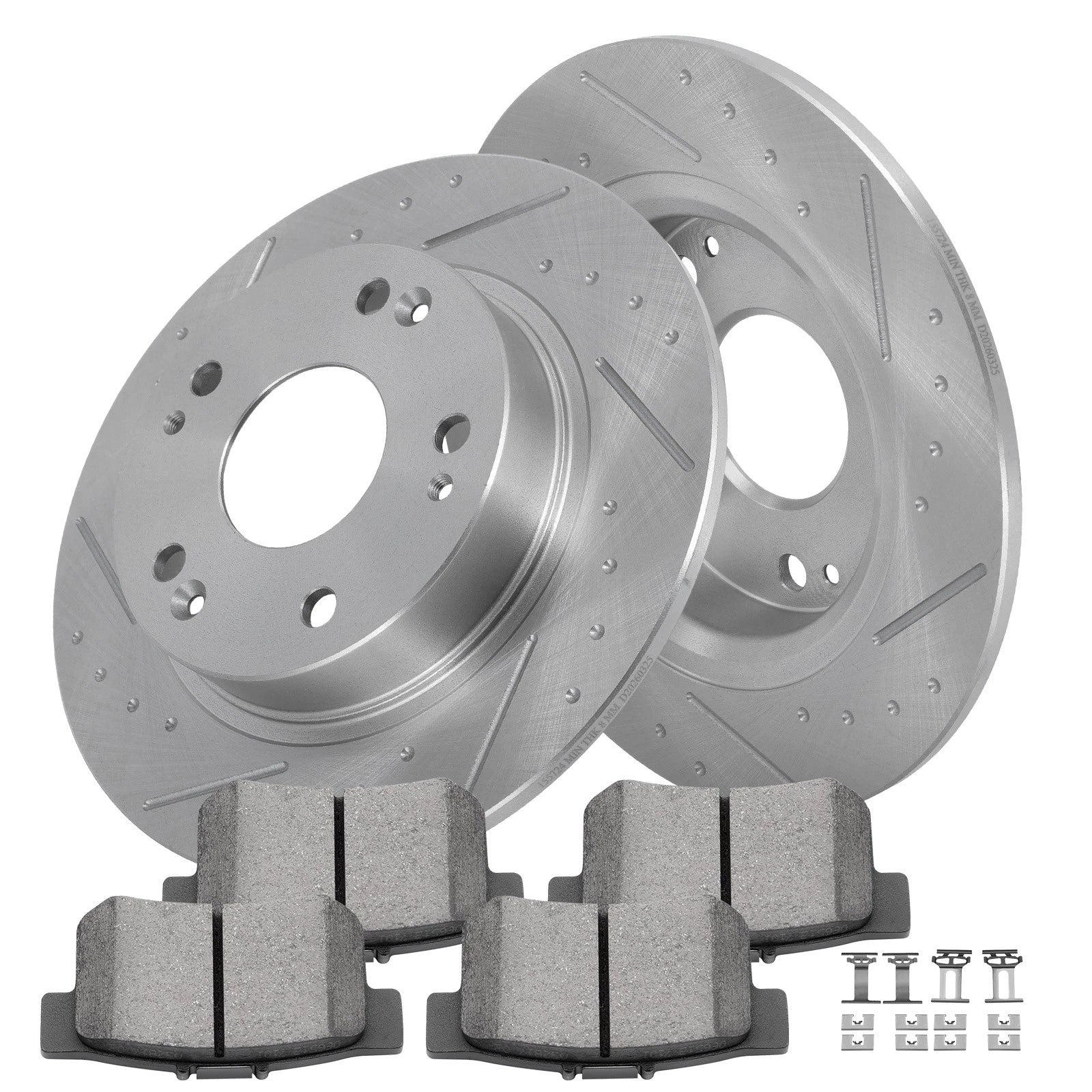 Set of 4 Drilled & Slotted Rear Brake Rotors & Ceramic Pads for Honda Civic (2006–2008)