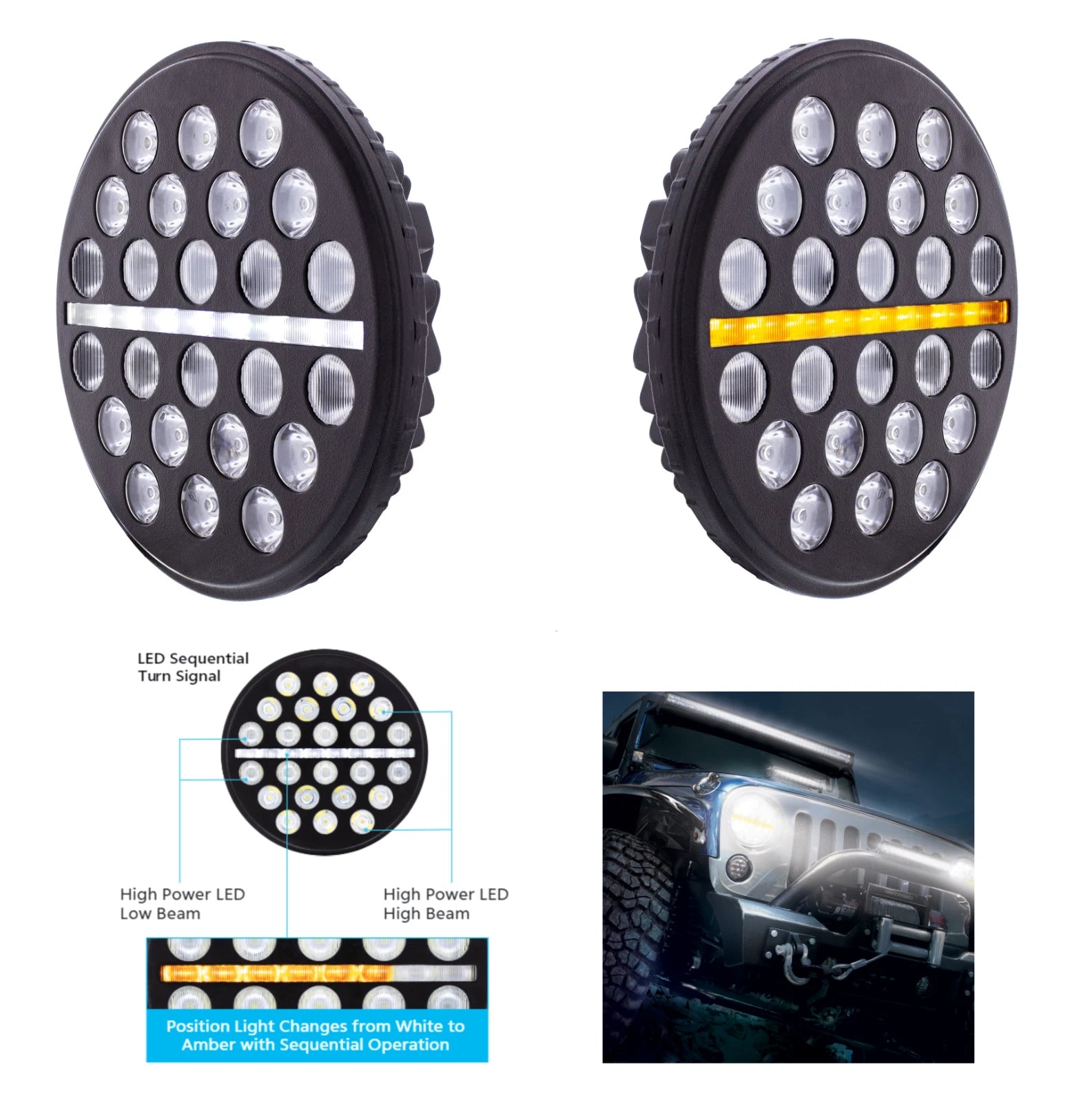 LED Headlight Assembly Pair with Sequential Turn Signal for Jeep Wrangler JK (2011–2018)