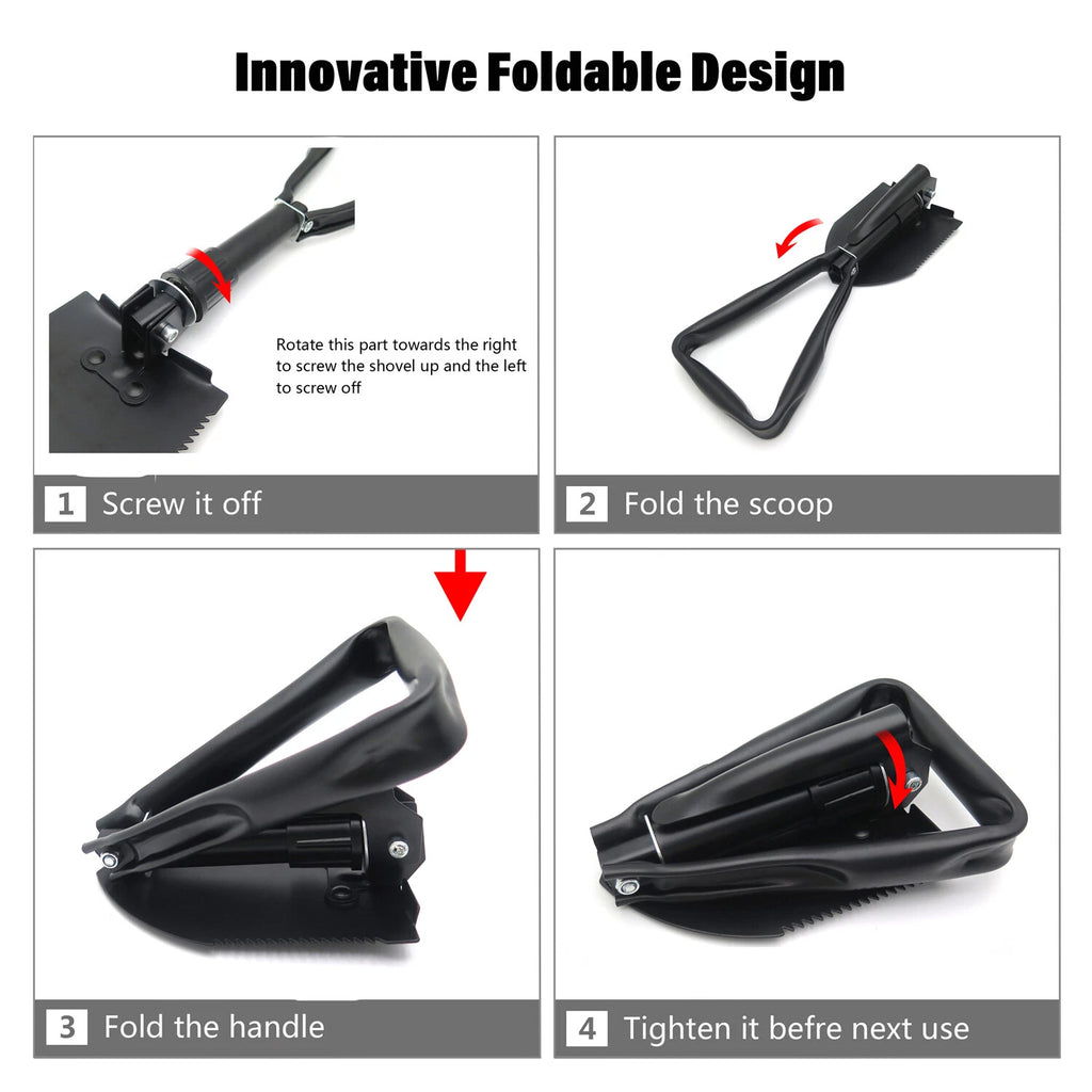 Tri-Fold Shovel for Military Camping Survival Scouting (Black)