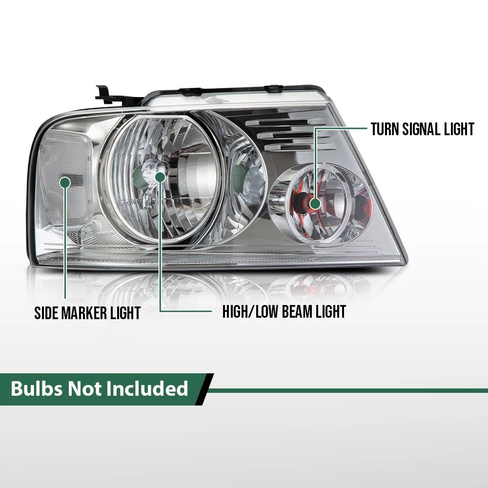 Clear Chrome Headlights for Ford F150 Lincoln Mark LT (2004–2008)