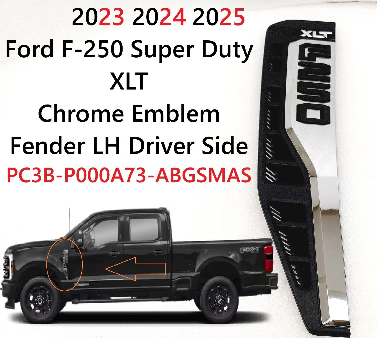 Left Side Fender Emblem for Ford F250 Super Duty XLT (2023–2025) PC3BP000A73AB