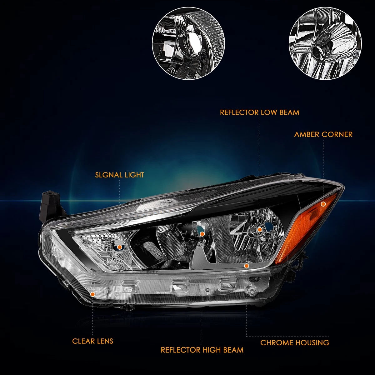 Left Side Headlight for Nissan Kicks (2018–2020) Amber Corner Chrome
