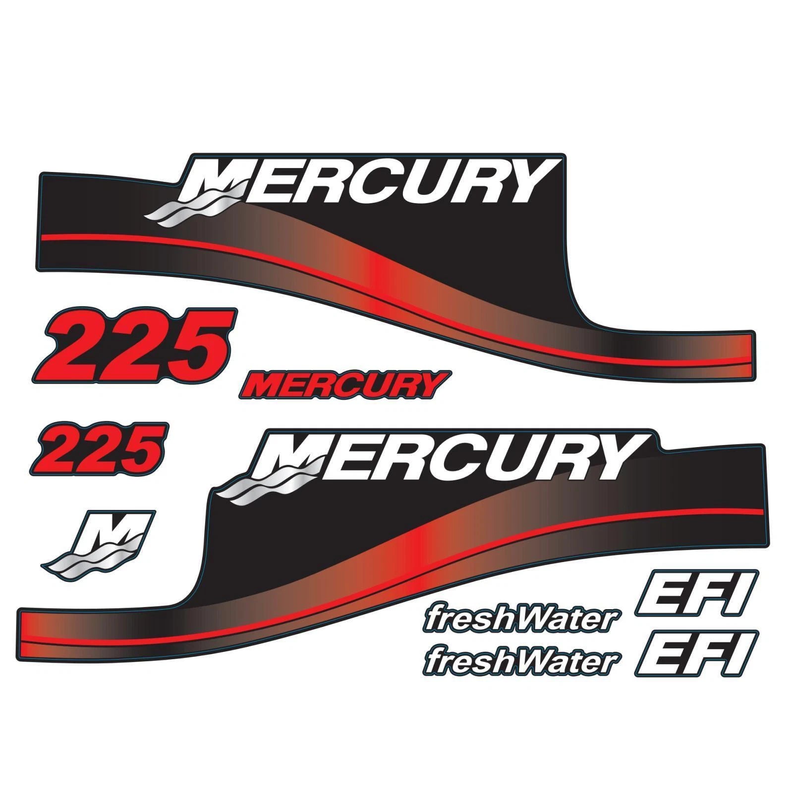 Set of 2 Reproduction Decals for Mercury 225 hp Outboard (824105A00)