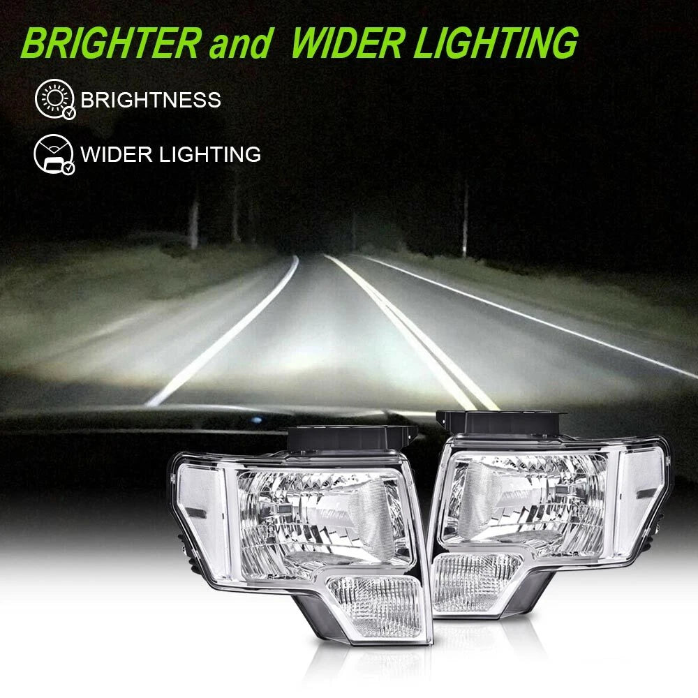 Clear Lens Chrome Housing Headlights for Ford F150 (2009–2014)