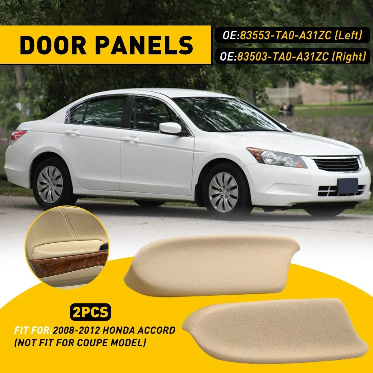 Set of 2 Door Panels Armrest Lid Cover for Honda Accord Sedan (2008–2012) Beige