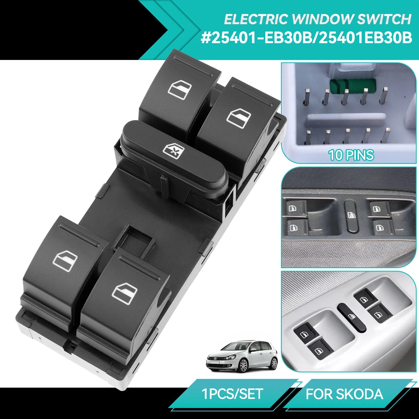 Electric Master Power Window Switch 1Z0959858B for Skoda Octavia (2004–2013)