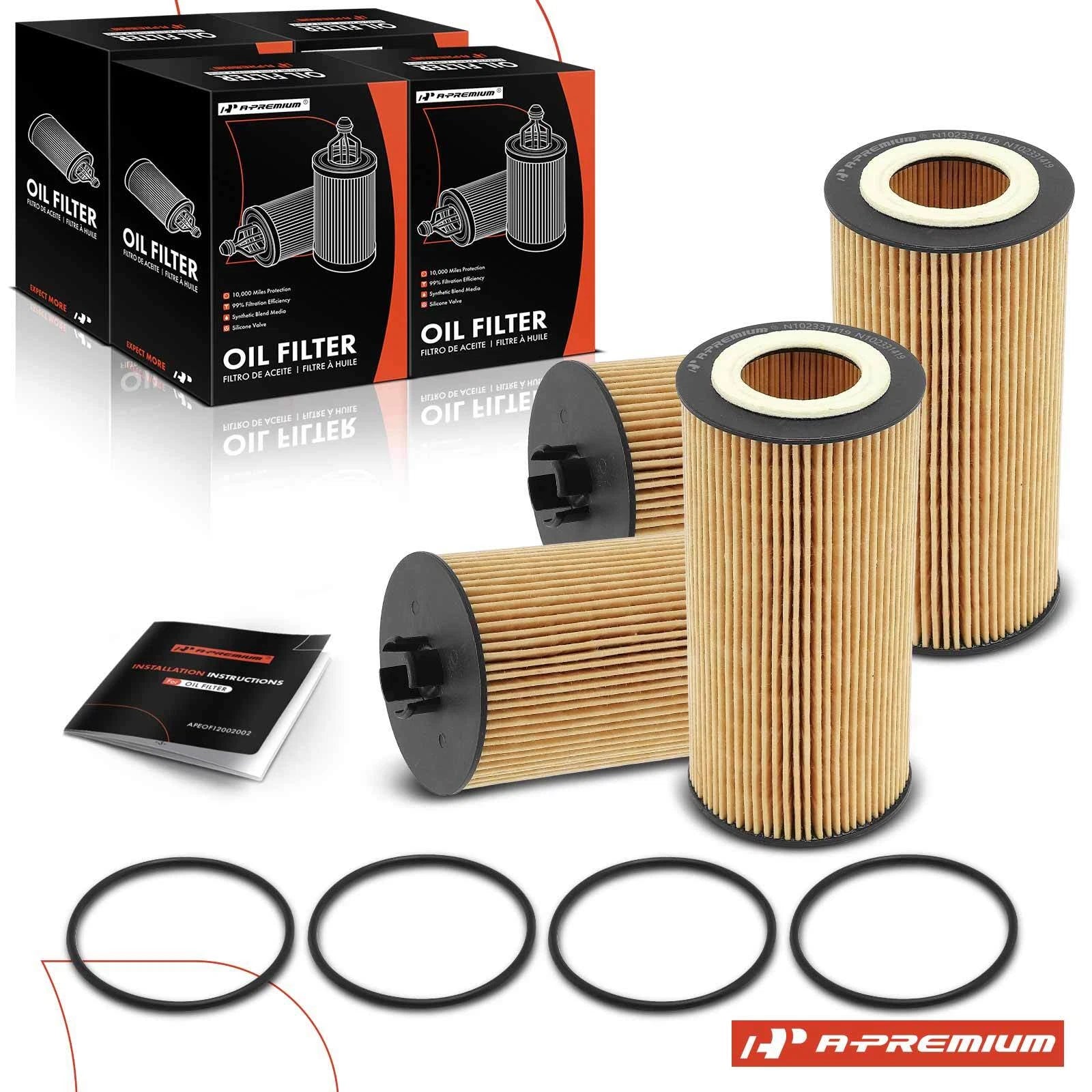 Set of 4 Engine Oil Filters for Ford F-250 F-350 F-450 Super Duty (2003–2010)