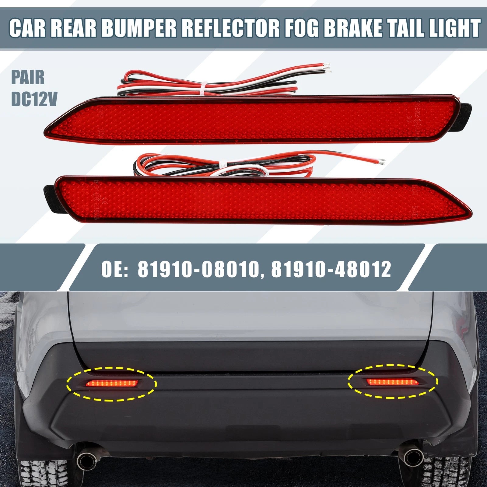 2X Rear Bumper Reflector LED Brake Tail Light 81920-08010 for Toyota RAV4 (2019)