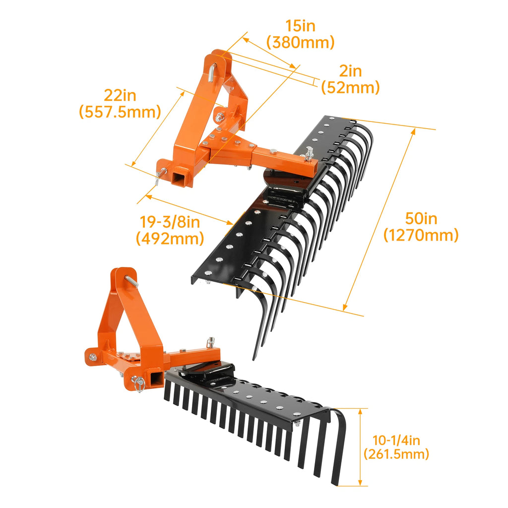 3-Point Tow-Behind Rake for Tractor (50")
