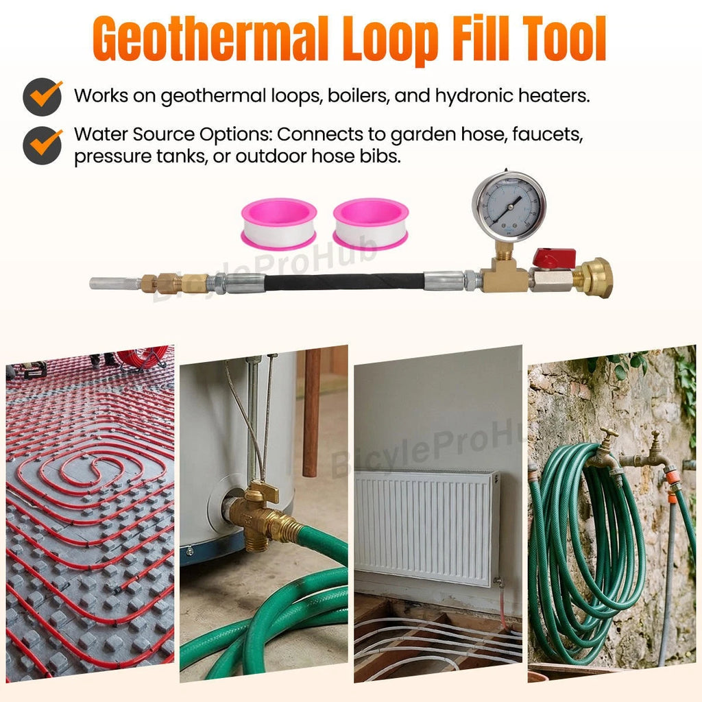 Geothermal Loop Fill Tool with 100psi Gauge for Garden Hose