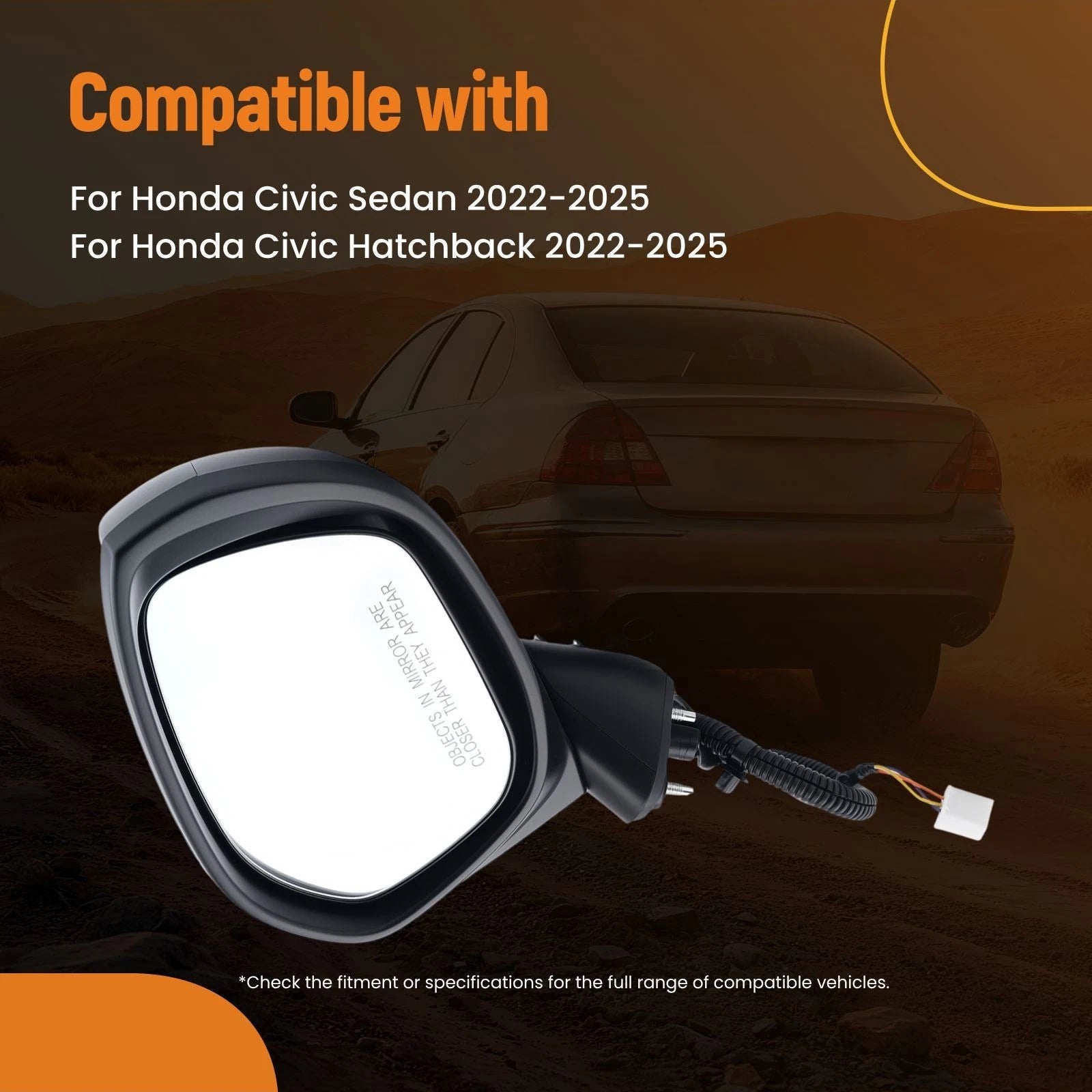Right Rear View Mirror for Honda Civic (2022–2025) 76208T20A01PFM 3Pins