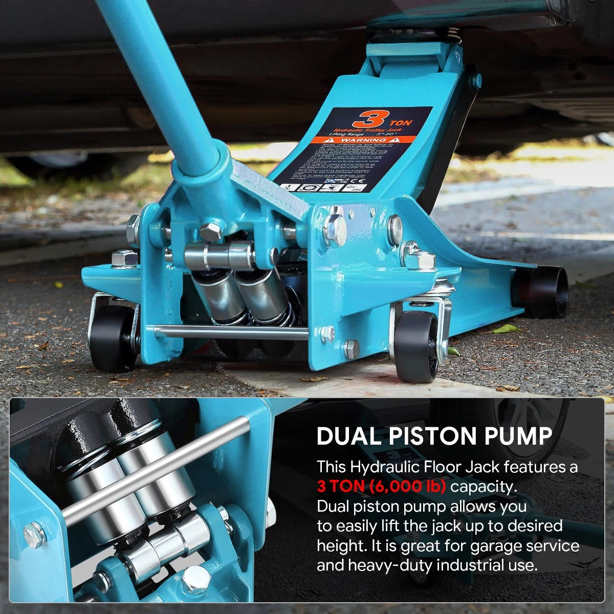 3-Ton Hydraulic Floor Jack for Sky Blue Black (6000 lbs Capacity)
