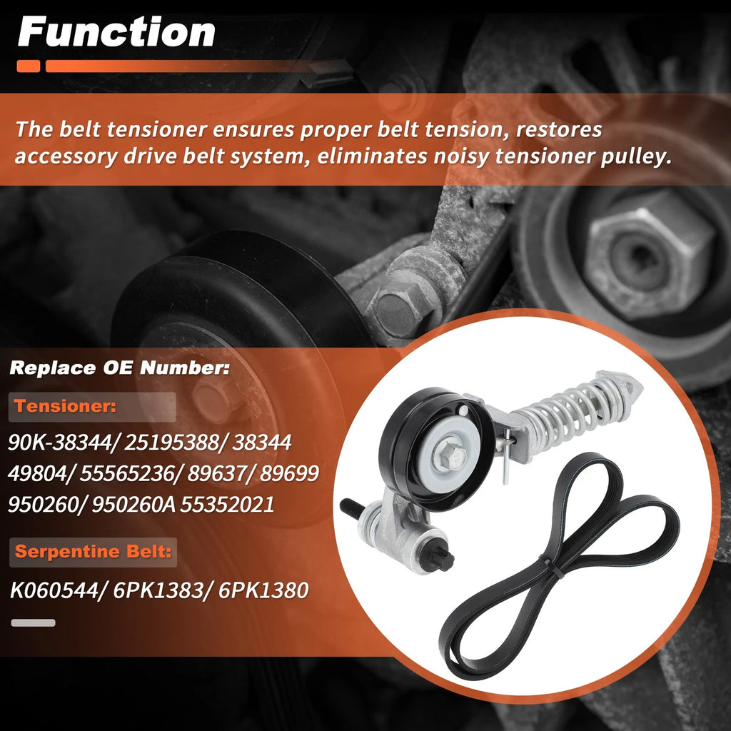 Serpentine Belt Drive Tensioner Kit for Chevy Cruze (2012–2015) 90K-38344A 5PK1400