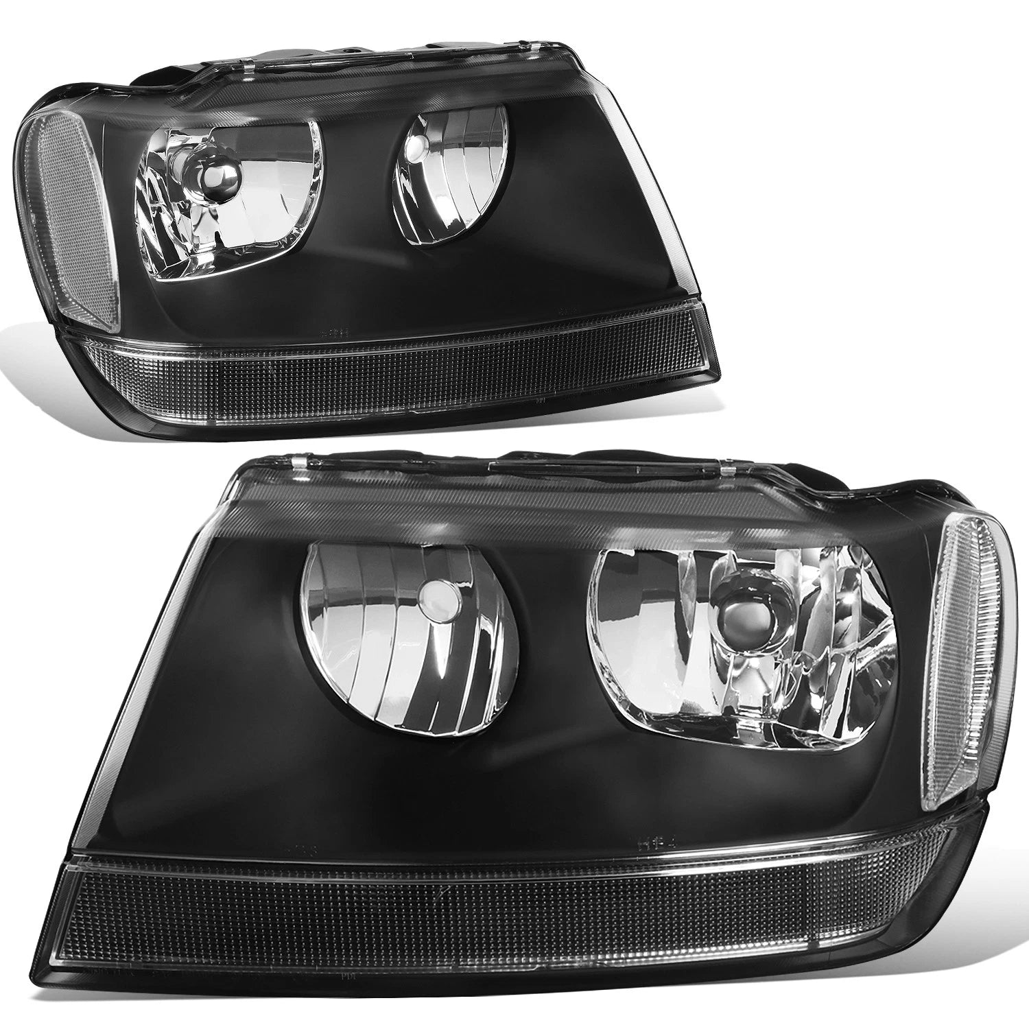 Set of 2 Black Housing Clear Corner Headlights for Jeep Grand Cherokee (1999–2004)
