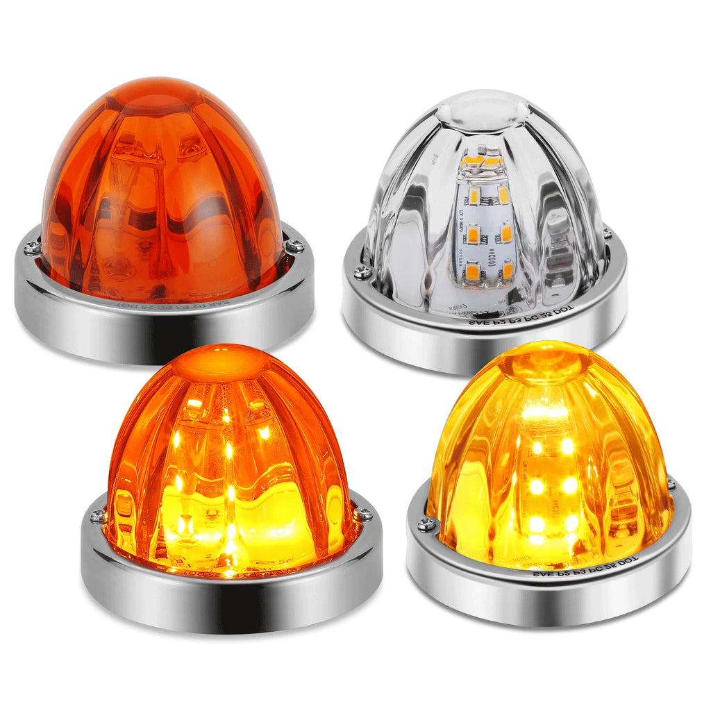 Set of 4 Chrome Amber & Clear LED Side Marker Lights for Watermelon Starburst
