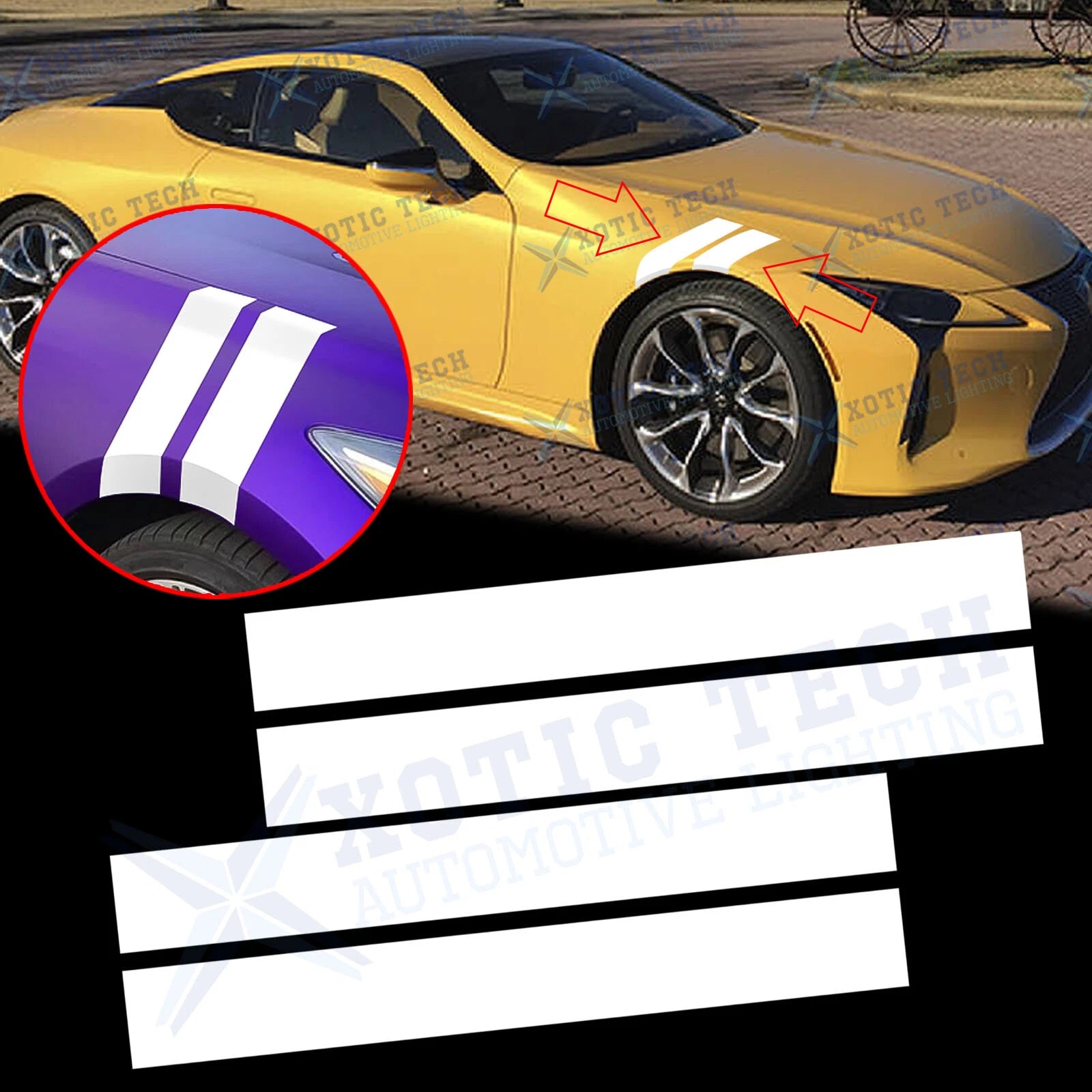White Fender Side Hash Marks Vinyl Racing Double Stripes for Lexus (2013–2024)