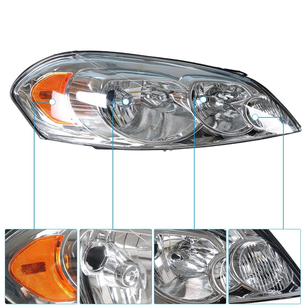 Set of 2 Headlights Assembly for Chevrolet Impala (2006–2013) Chrome Housing