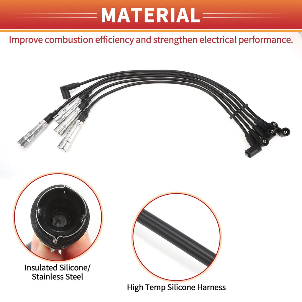 5 Pcs Spark Plug Wire Ignition Coil Cable for VW Golf III (1991–1998)