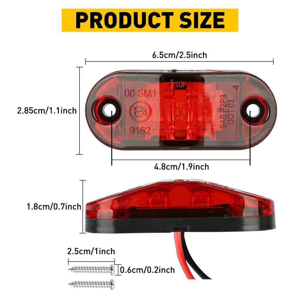 10X LED Round Side Marker Lights for Pickup Truck Trailer (Amber & Red)