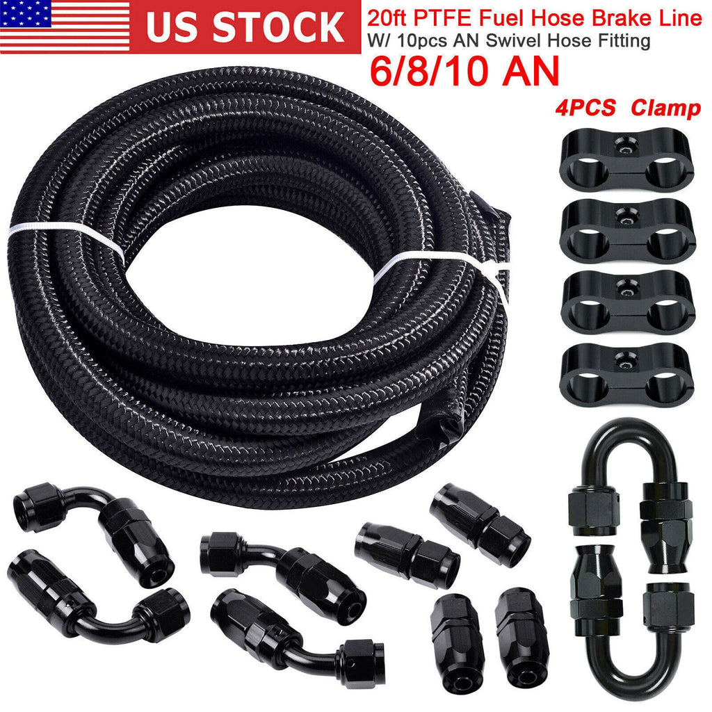 20FT Black Nylon E85 PTFE Fuel Line Hose Kit with 14 Fittings for Universal