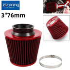 3" 76mm Red High Flow Inlet Cold Air Intake Filter for Universal Fit