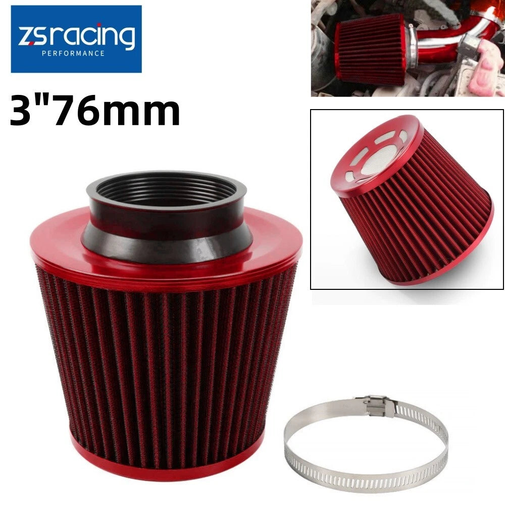 3" 76mm Red High Flow Inlet Cold Air Intake Filter for Universal Fit