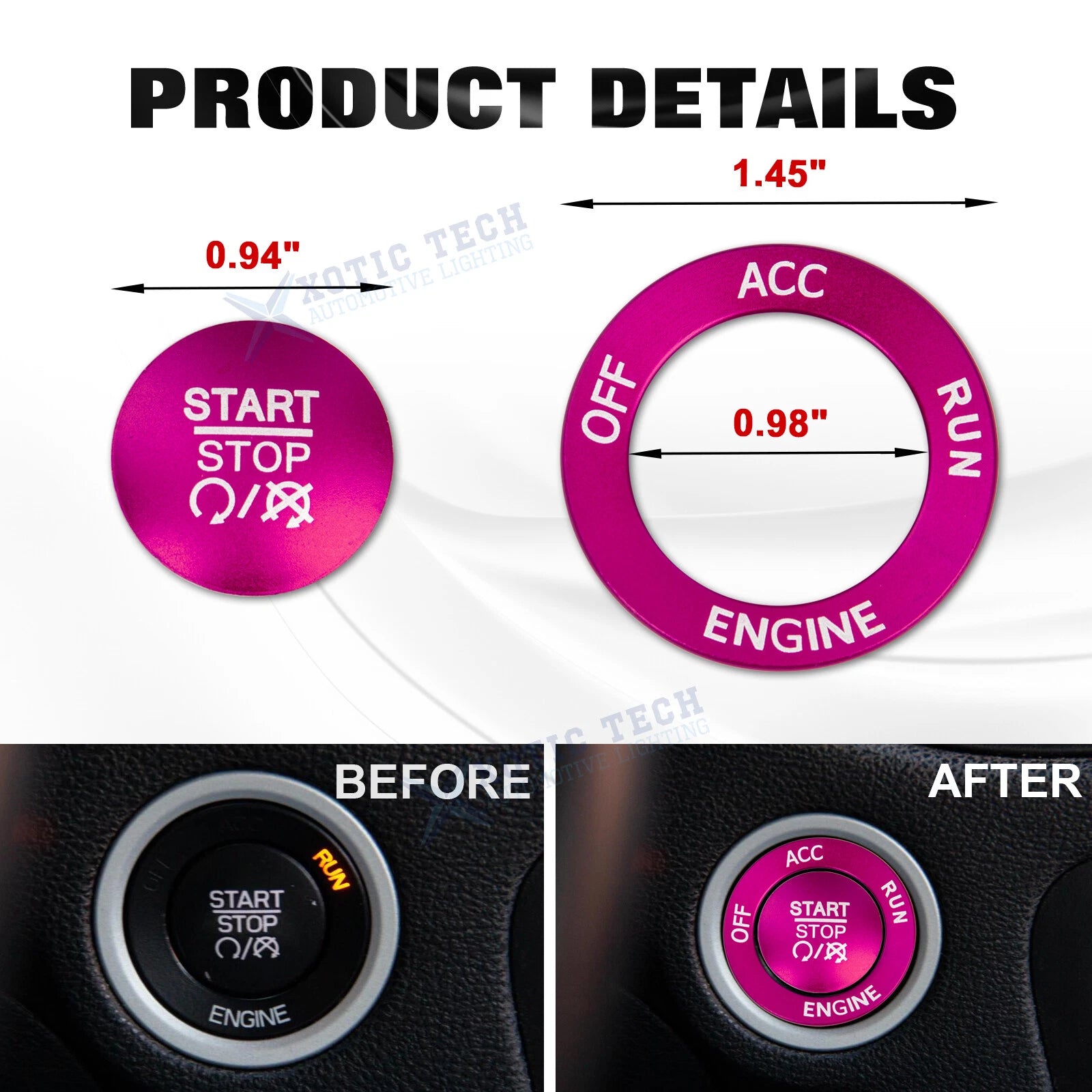Push Start Stop Button Cover Decor Kit for Dodge Charger Challenger (Pink)