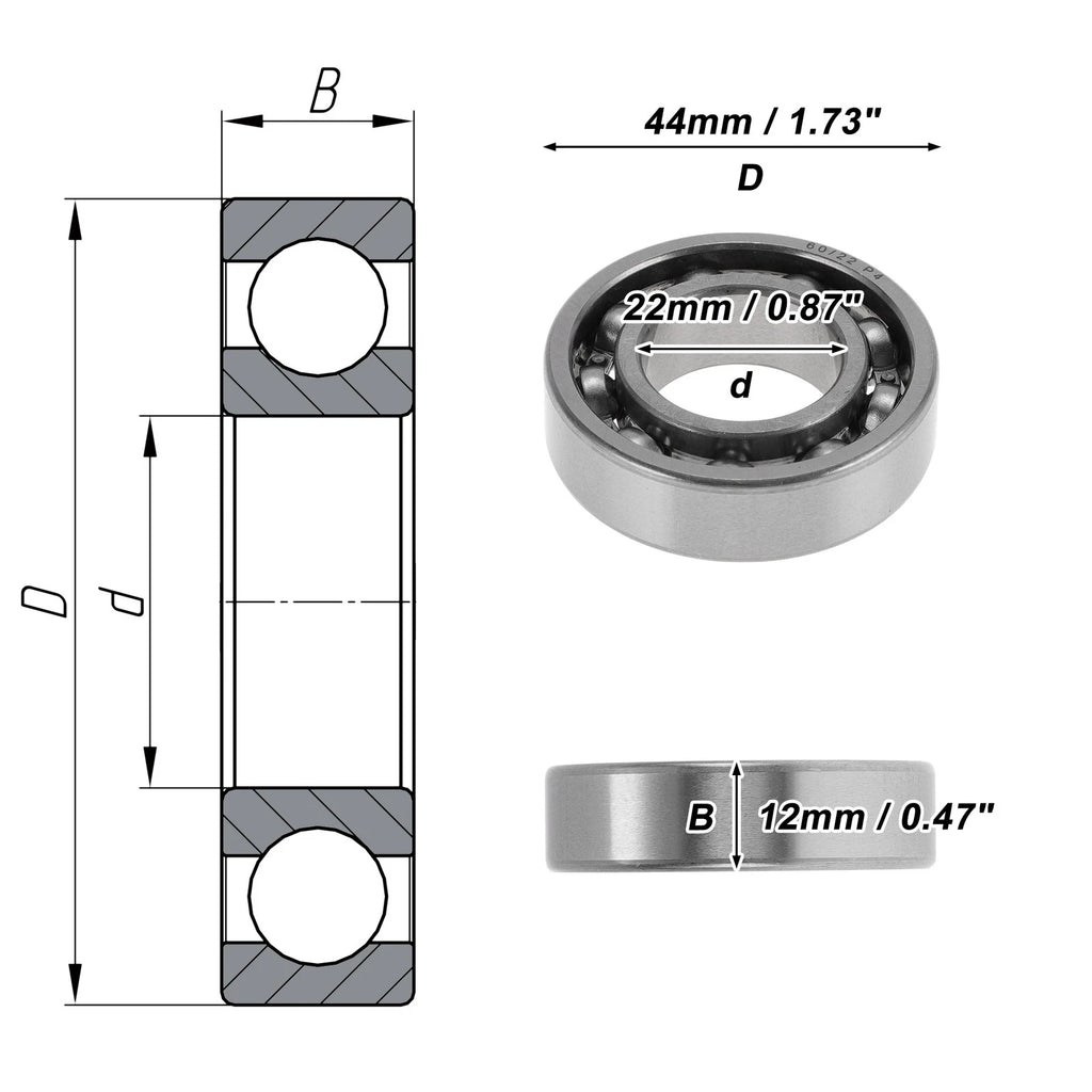 Deep Groove Ball Bearing 22x44x12mm for Various Applications (1 Pcs)