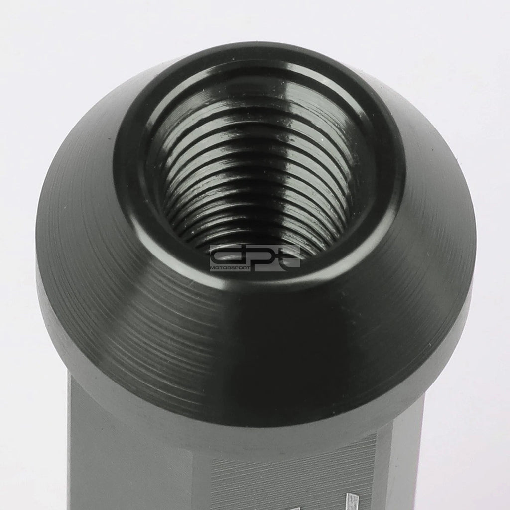 Set of 20 Open End M12x1.5 90mm Tall Gun Metal Aluminum Lug Nuts + Adapter