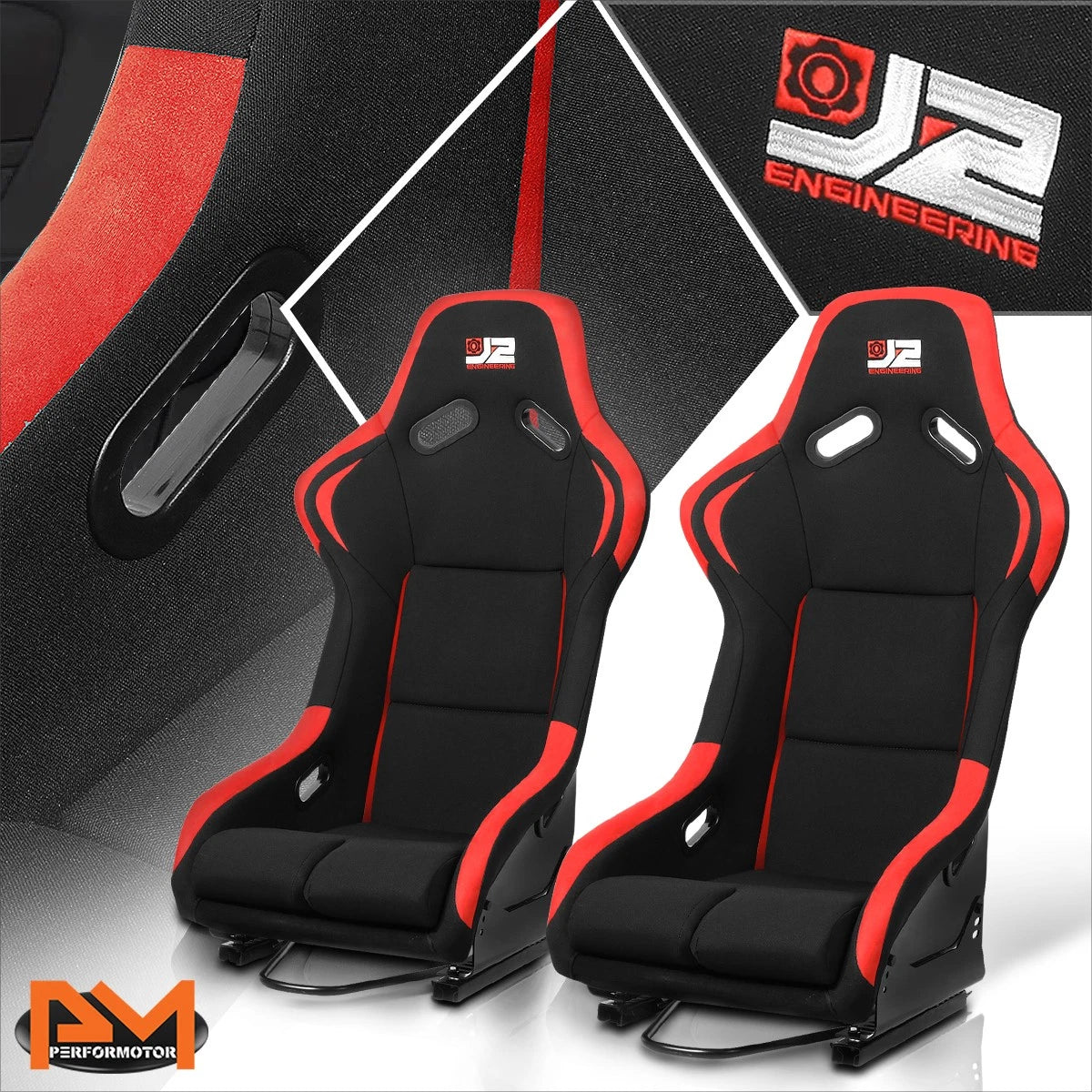 J2 Engineering Fixed Position Bucket Racing Seat w/Sliders for Universal (2000–2023)