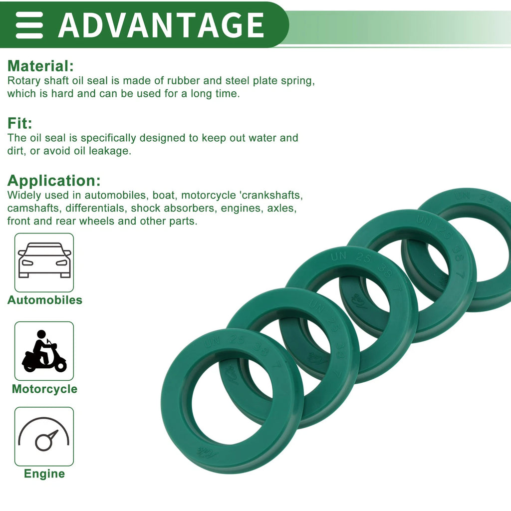Set of 5 Oil Seal Rotary Shaft Seal 25x38x7mm High Pressure Green for [Make Model] 