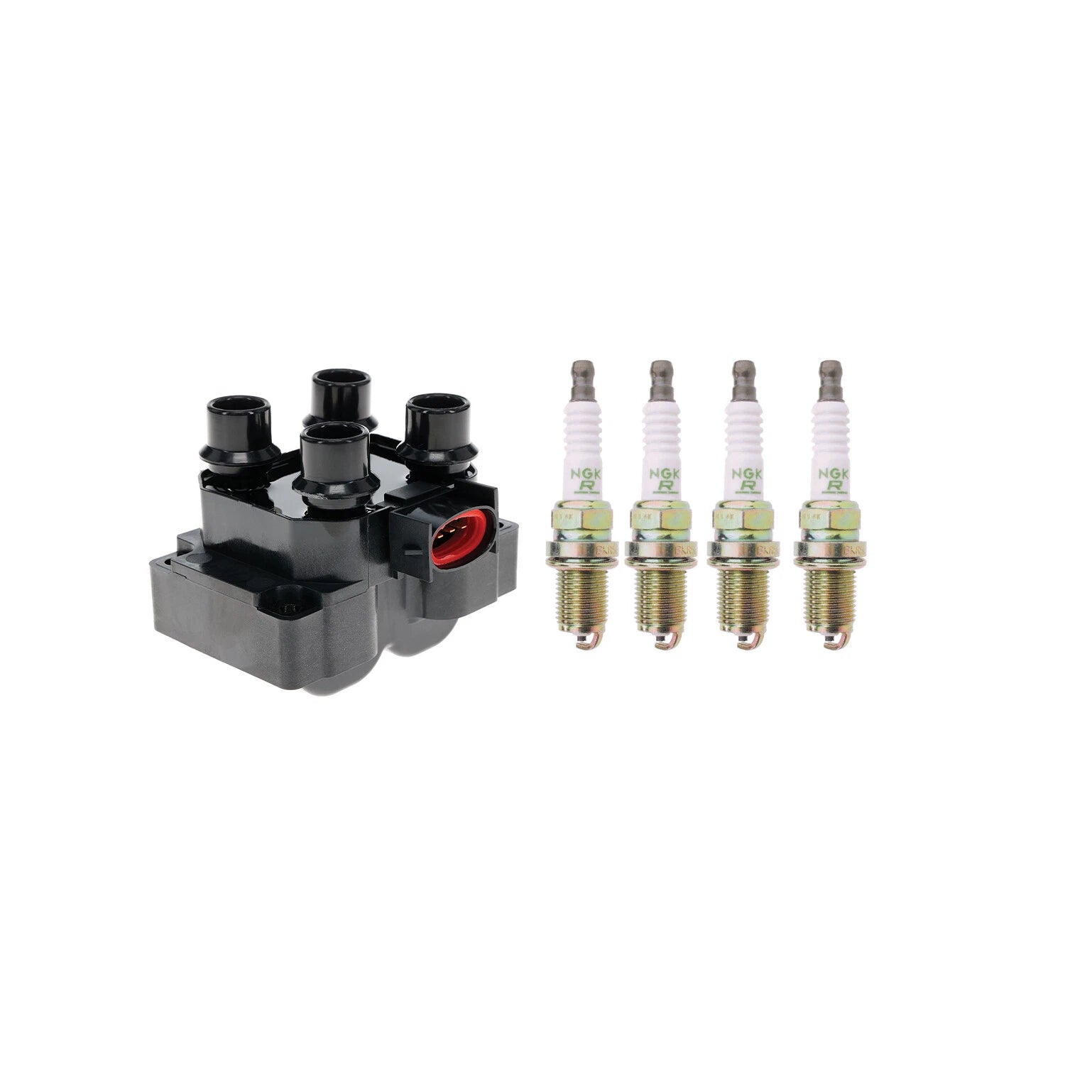 Hitachi Ignition Coil & 4 NGK Spark Plugs for Mazda 626 (1998–2002)