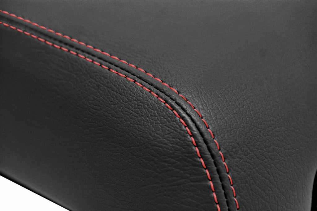 Leather Console Lid Armrest Cover for Mitsubishi Montero (2001–2006) Red Stitch
