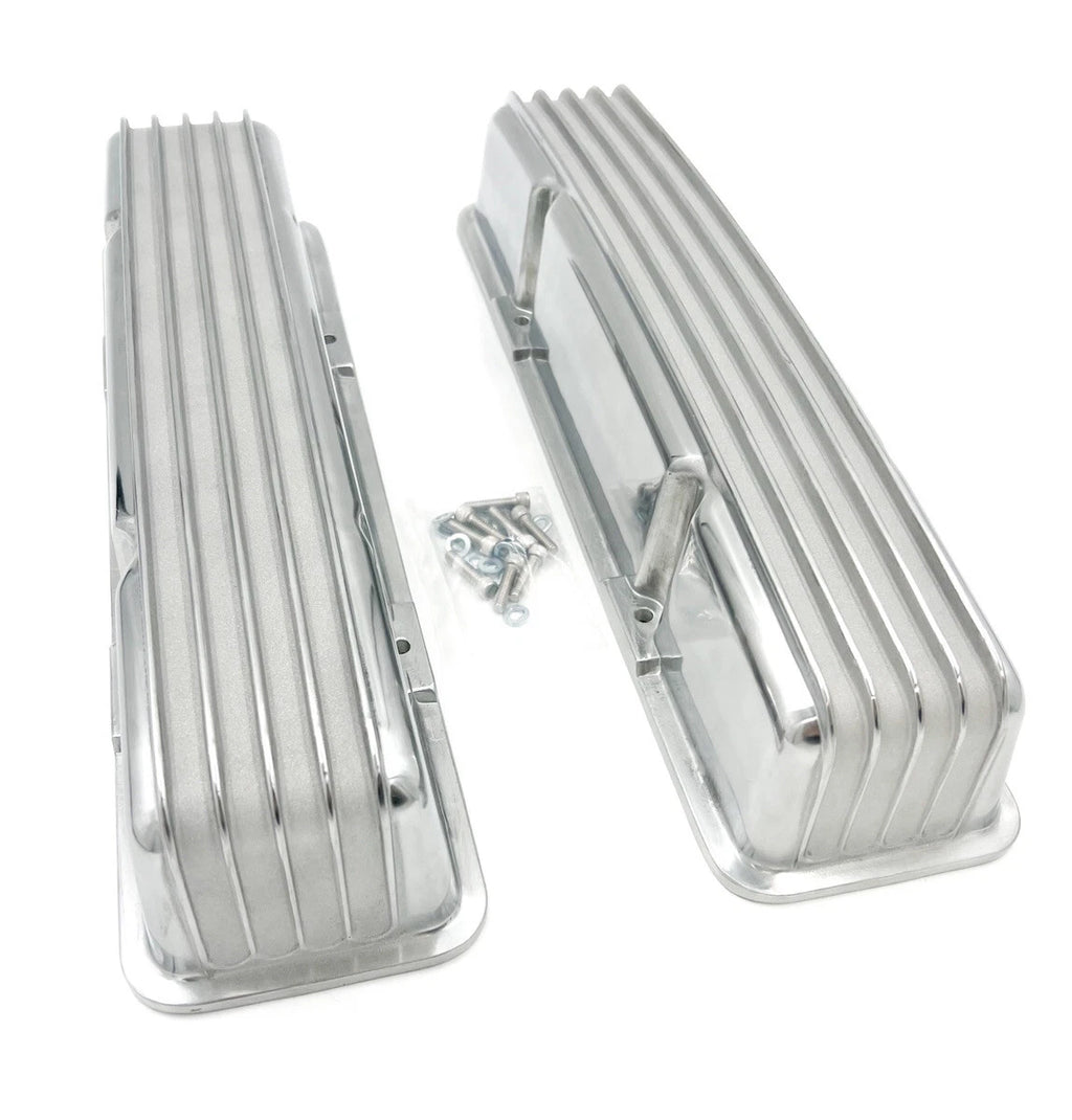 Polished Aluminum Finned Valve Covers for Small Block Chevy 350 (1968–1979)