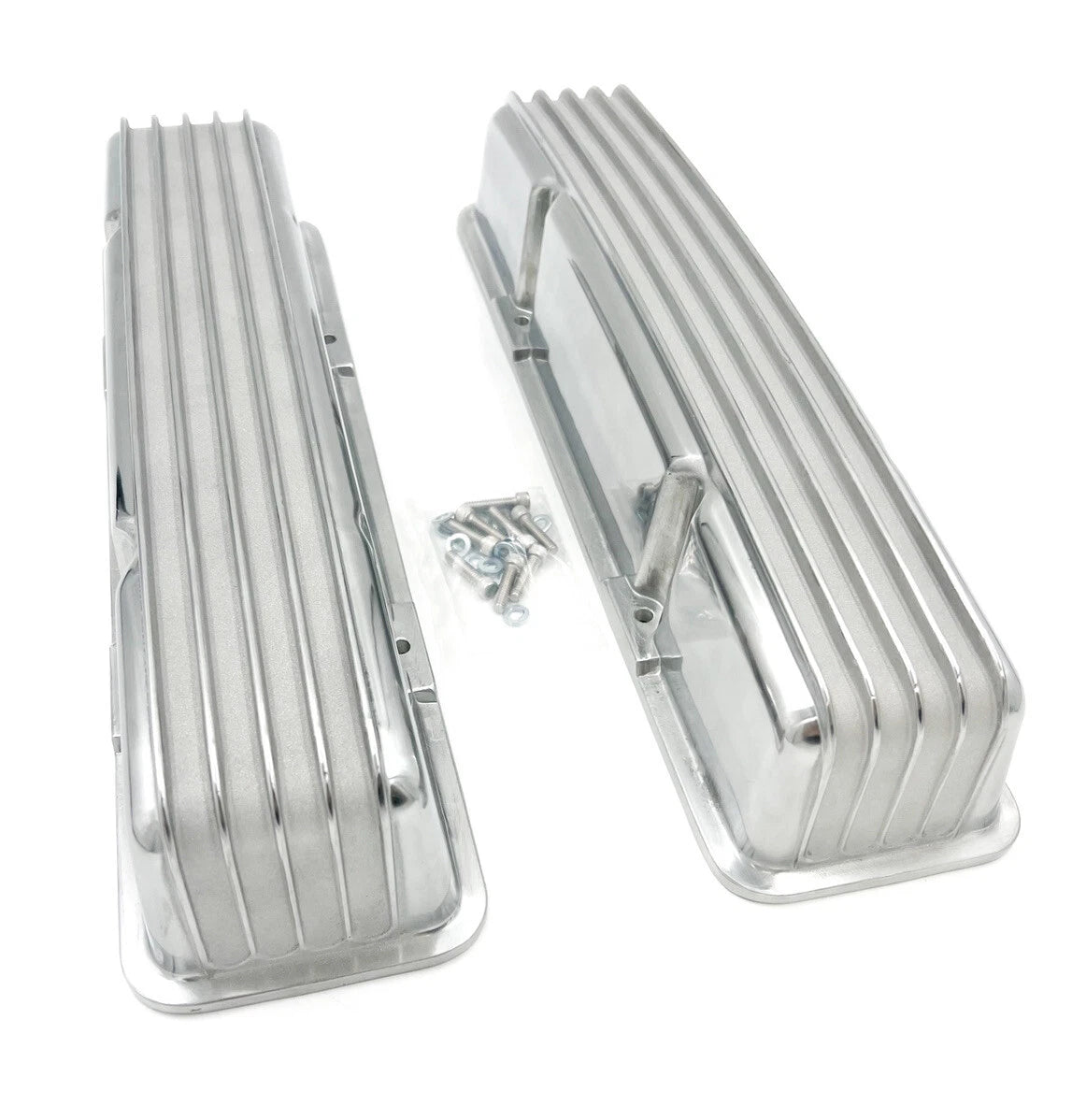 Polished Aluminum Finned Valve Covers for Small Block Chevy 350 (1968–1979)