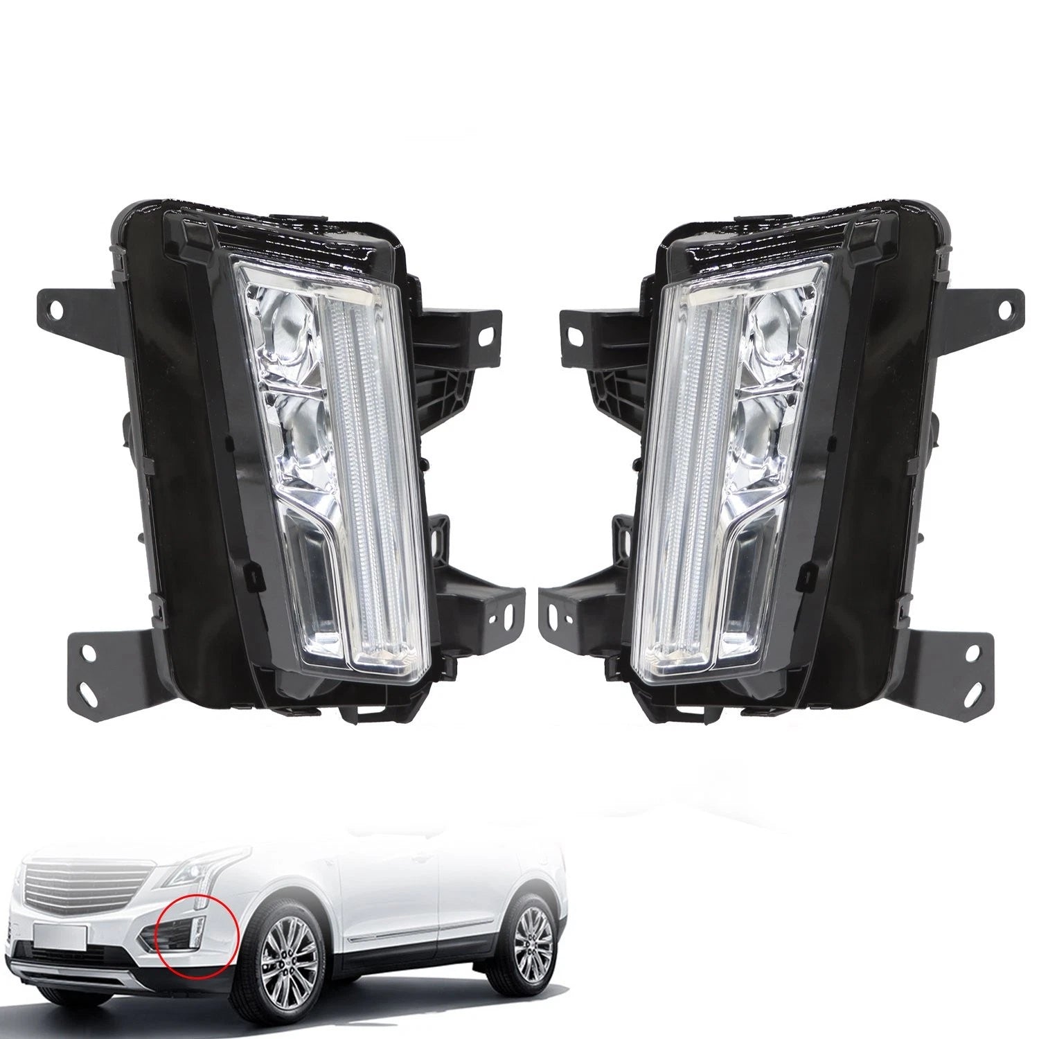 Pair Front Fog Lamp Assembly LED DRL for Cadillac XT5 (2017–2020)