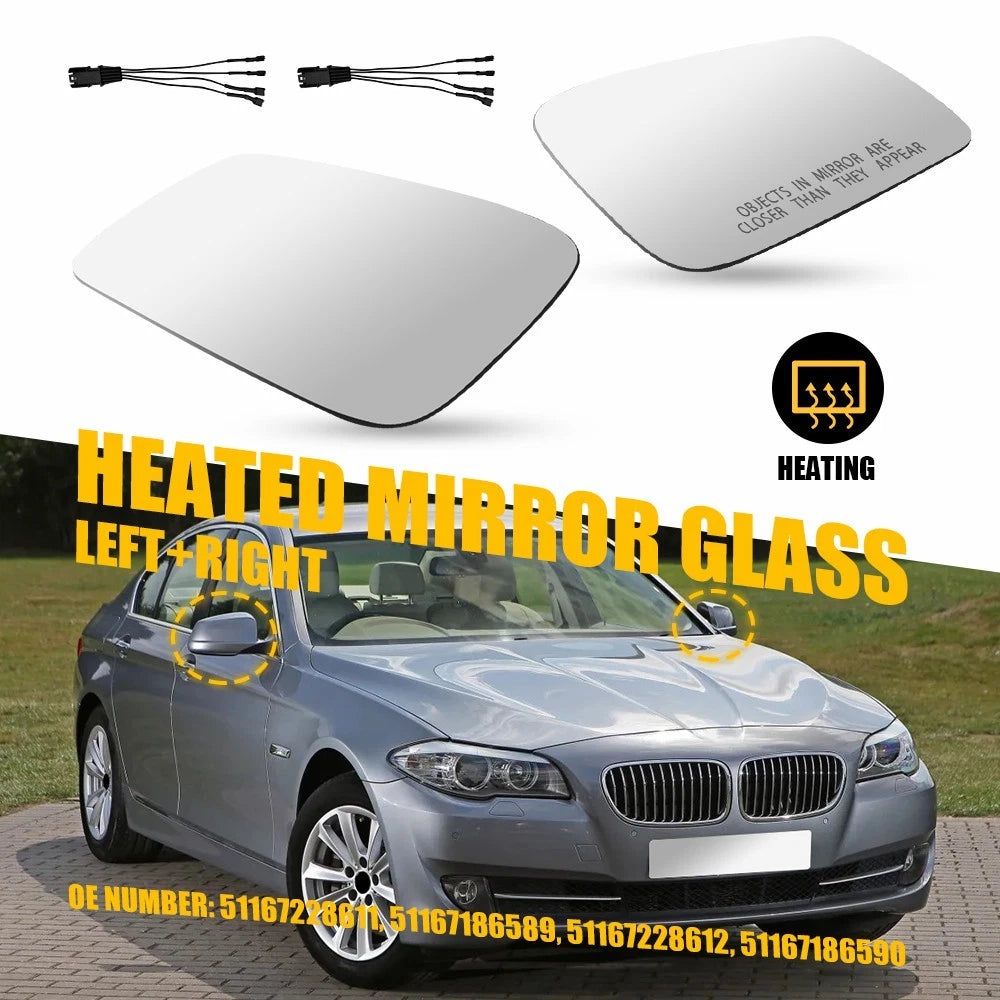 Set of 2 Heated Door Mirror Glass for BMW 528i 535d 550i 640i (2010–2016)