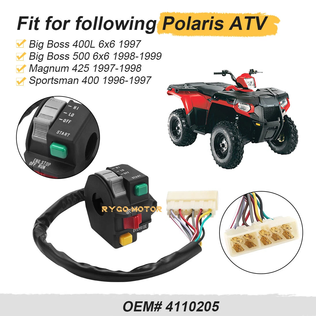 Left Handlebar Switch Start Stop Override Headlight for Polaris Sportsman 400 (2000–2002)