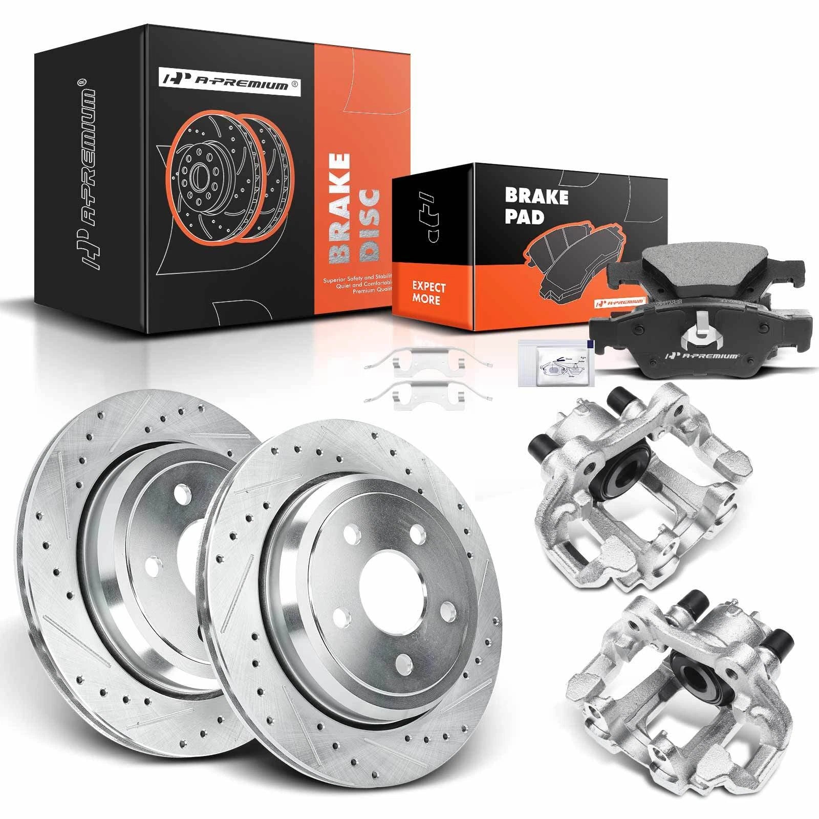 Set of 8 Rear Drilled Brake Rotors, Pads & Calipers for Jeep Grand Cherokee