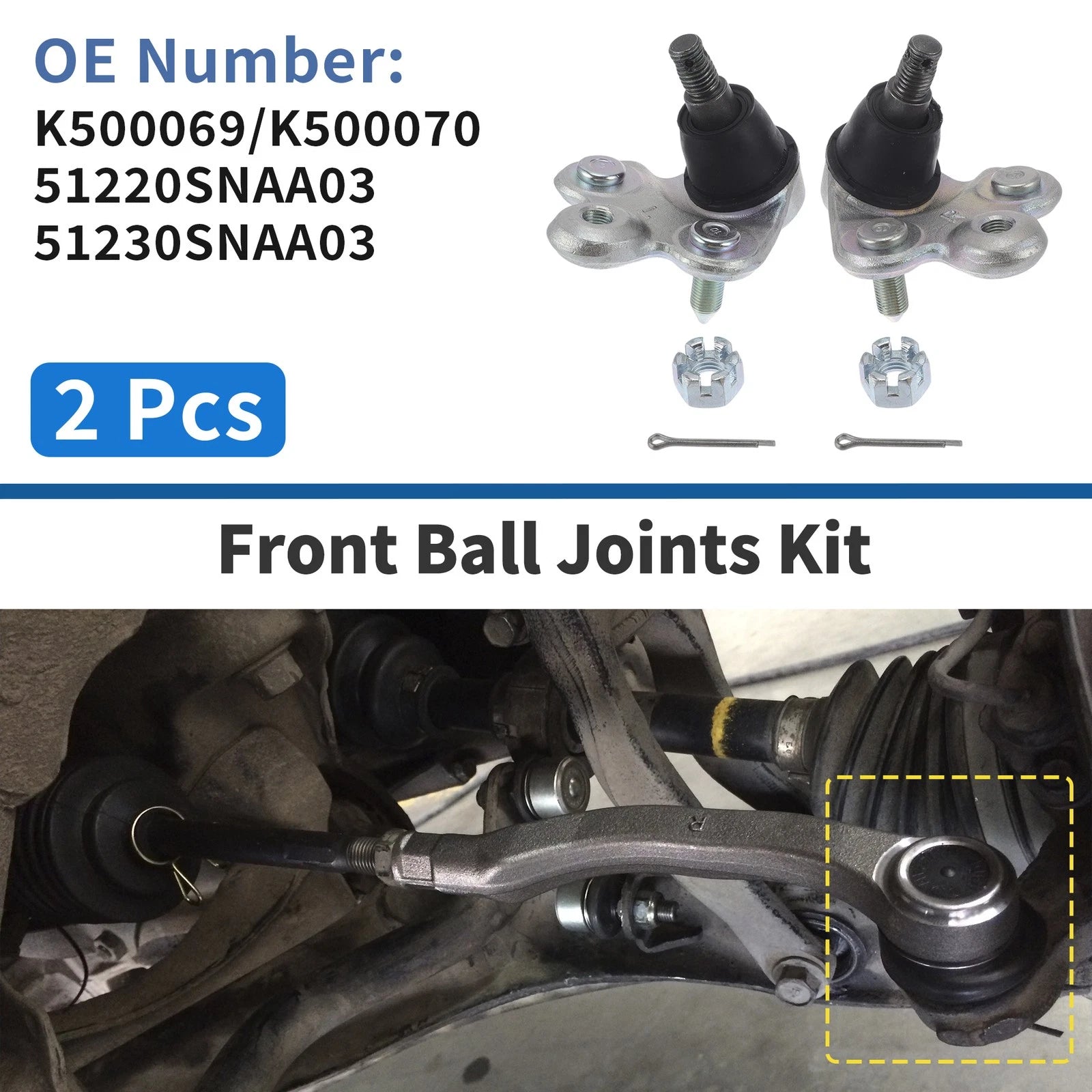 2X Front Lower Ball Joints for Honda Civic (2006–2011) No.K500069/K500070