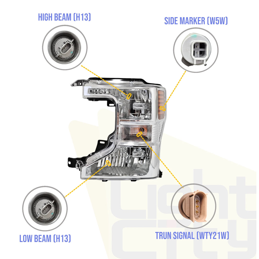 Driver Halogen Headlight Chrome LH for Ford Super Duty F250/F350/F450 (2020–2022)